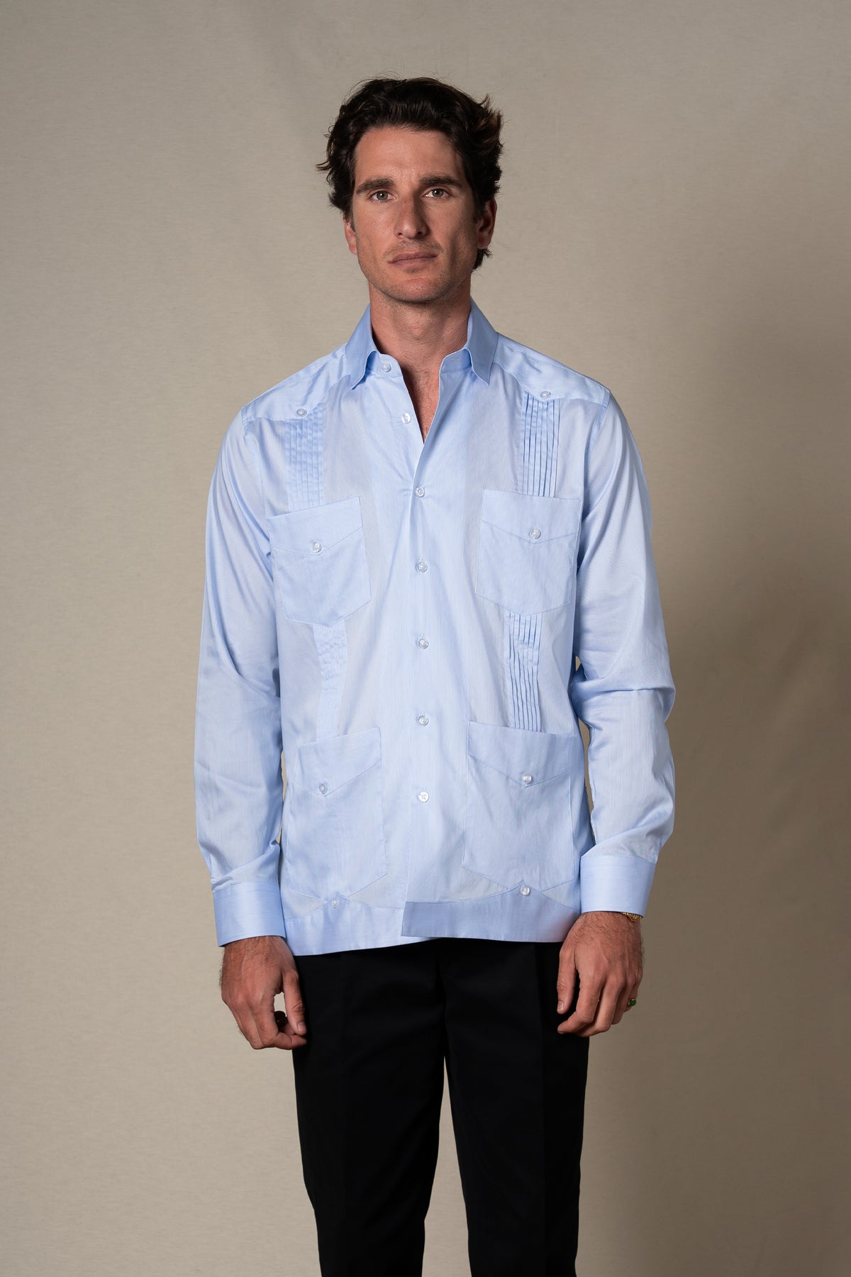 Light Blue Stripes Cotton Guayabera Shirt