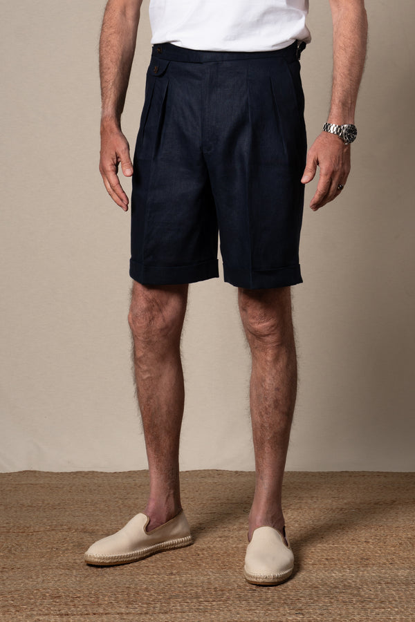 Dark Navy Plain Linen Shorts