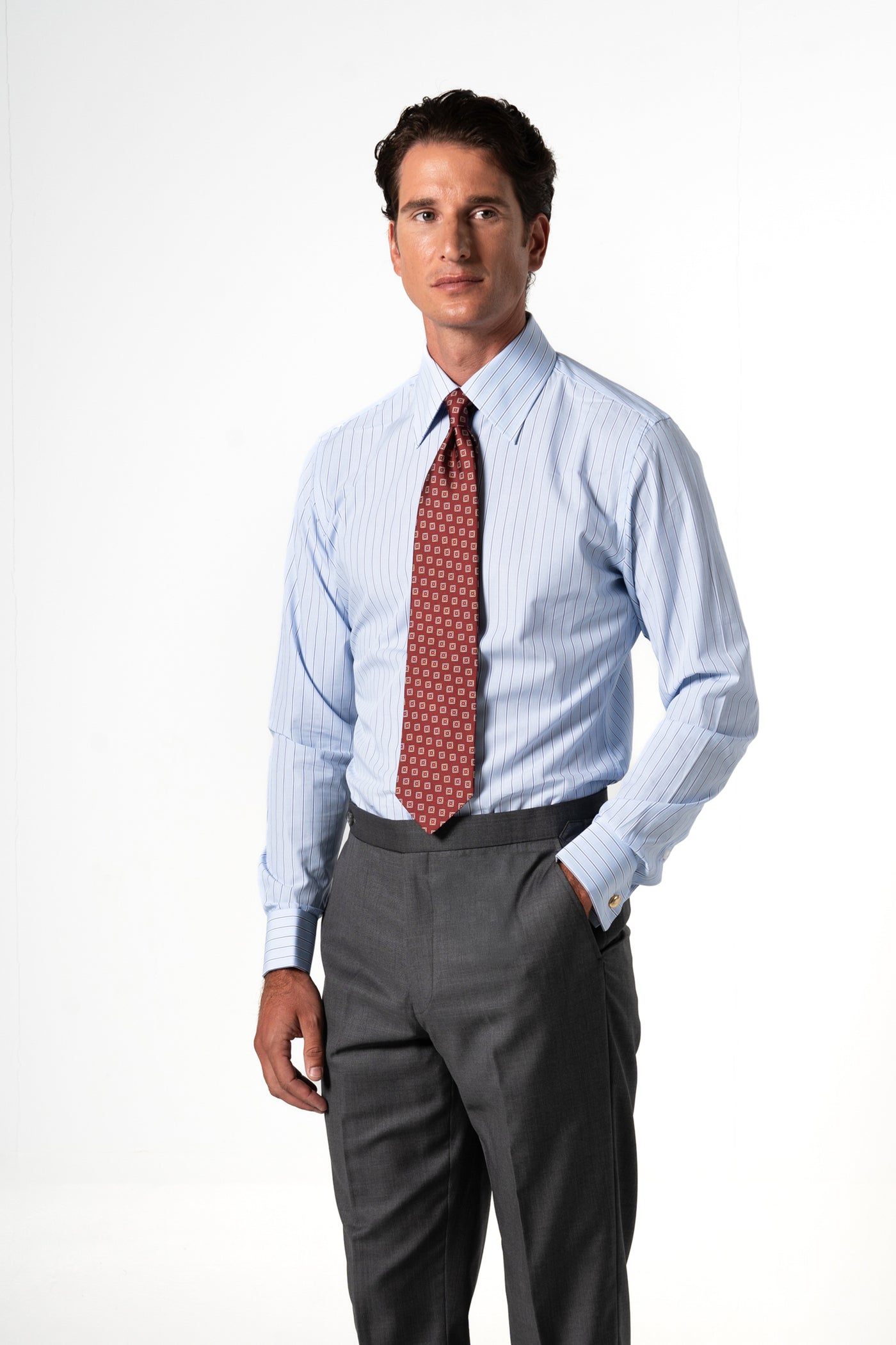 Wide Stripes Light Blue Business Shirt