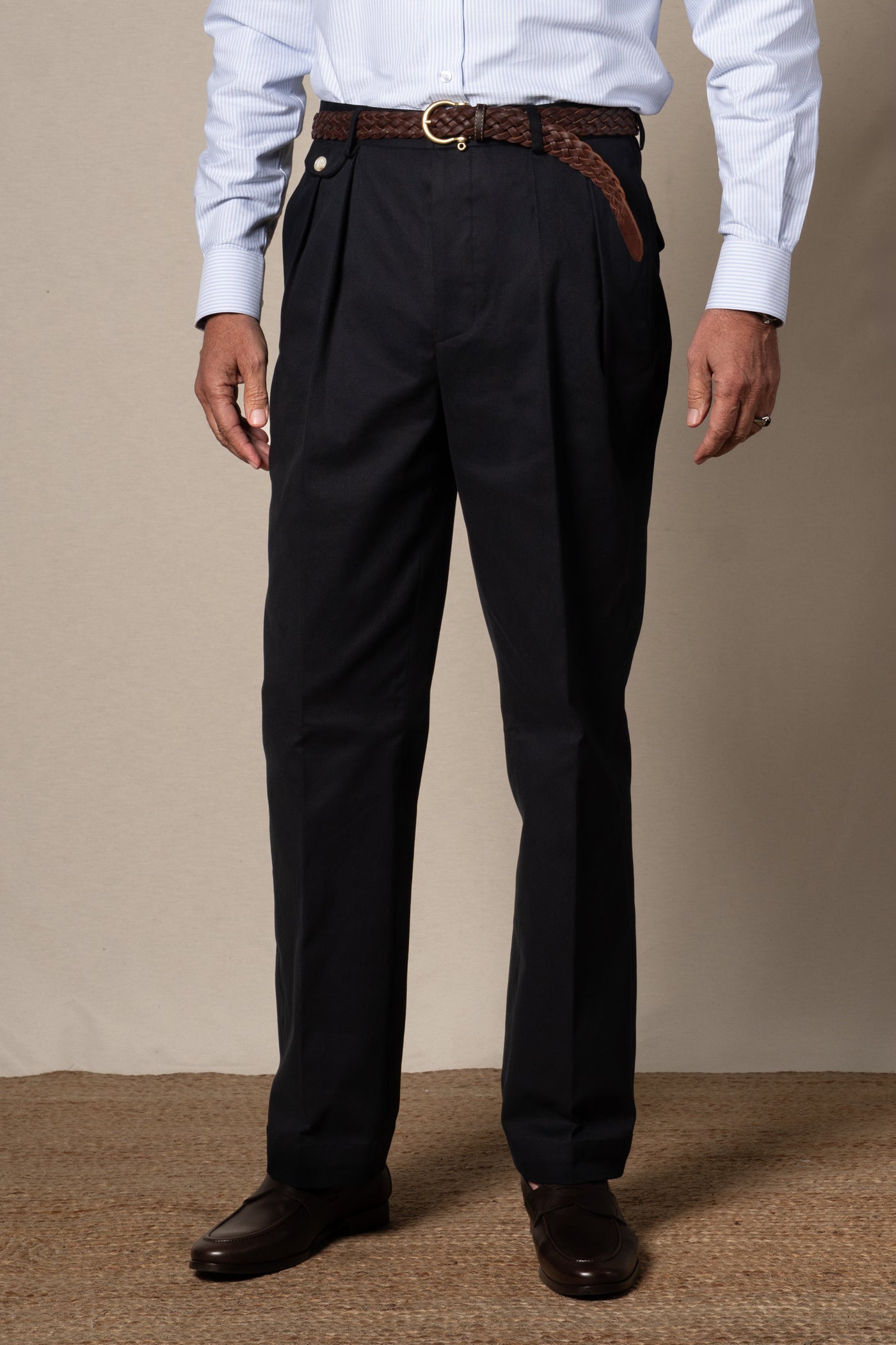 Dark Navy Plain Cotton Chinos — sastreria a medida BUND, lookbook Costa Vice Spring Summer 26