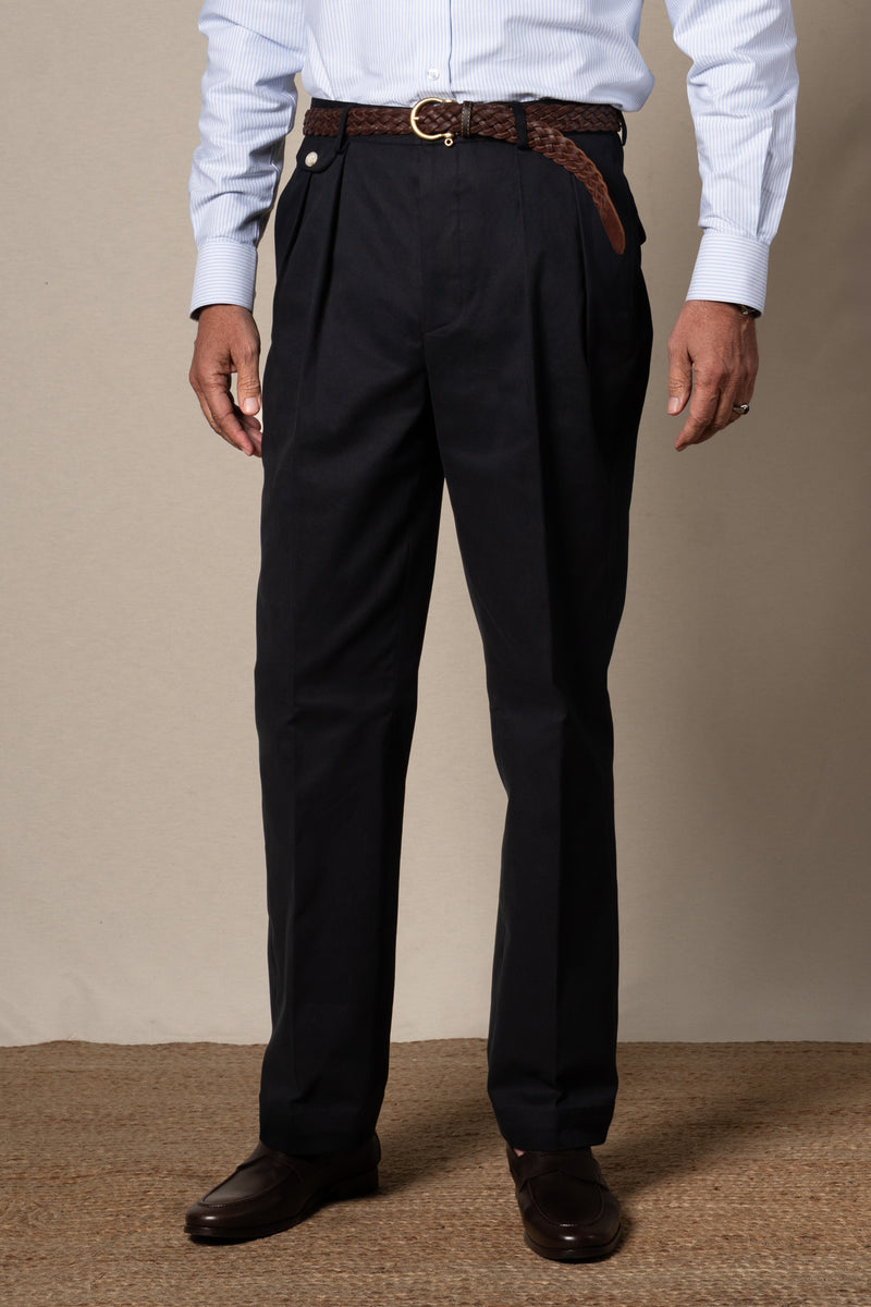 Dark Navy Plain Cotton Chinos — sastreria a medida BUND, lookbook Costa Vice Spring Summer 26