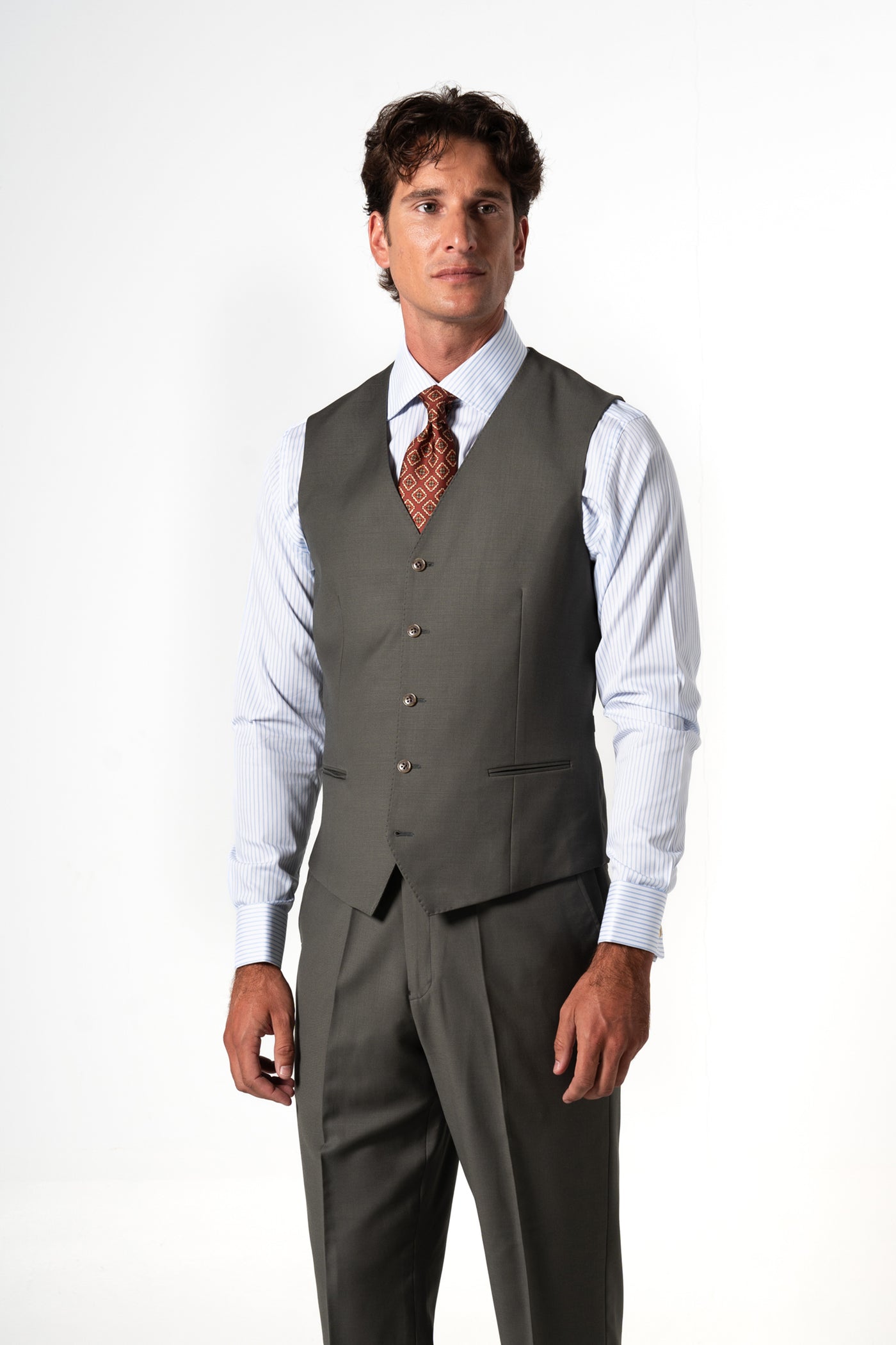 Plain Wool Olive Green Tailoring Vest Single