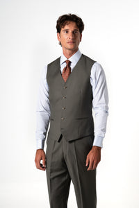 Plain Wool Olive Green Tailoring Vest Single