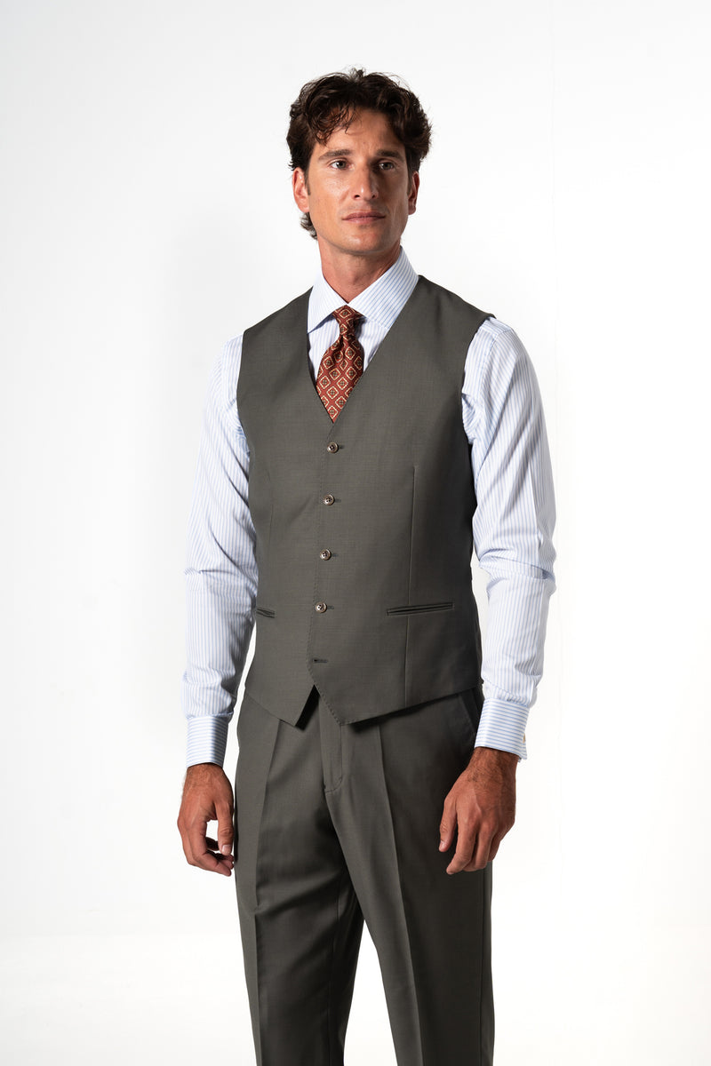 Plain Wool Olive Green Tailoring Vest Single