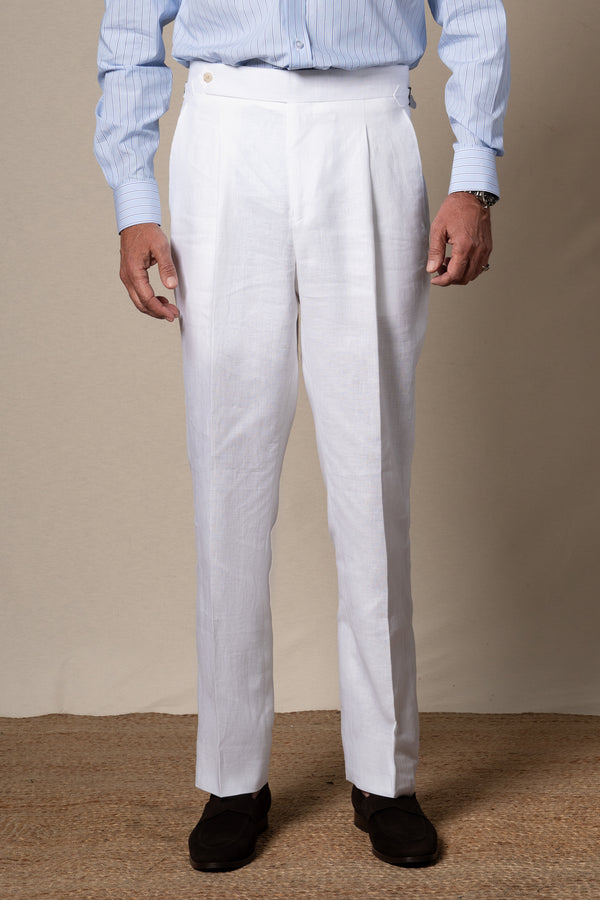 White Plain Linen Tailoring Pants