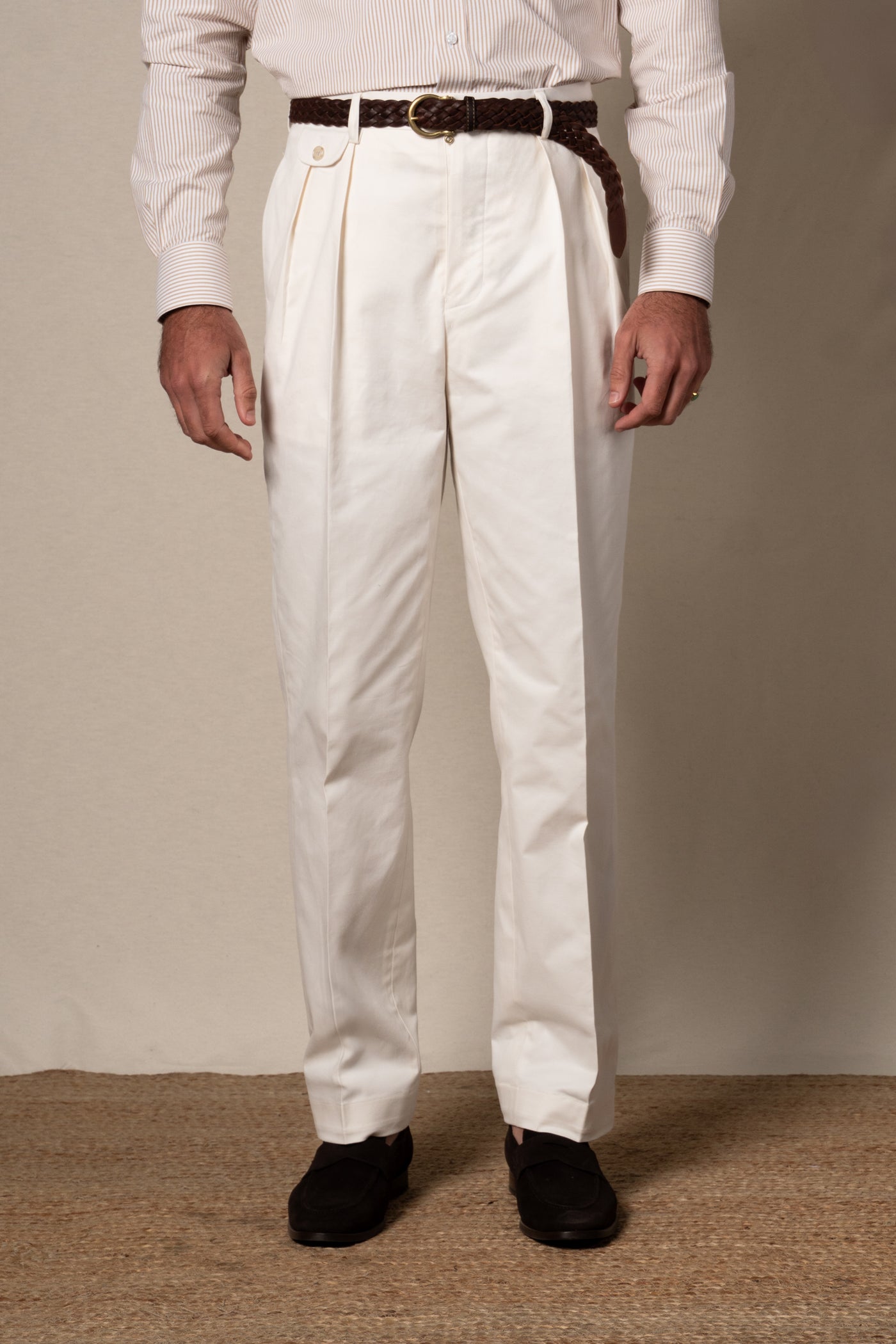 White Plain Cotton Chinos — sastreria a medida BUND, lookbook Costa Vice Spring Summer 26