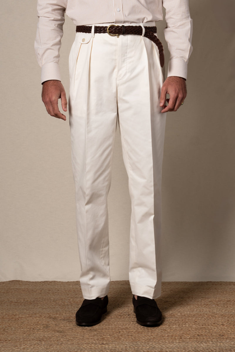 White Plain Cotton Chinos — sastreria a medida BUND, lookbook Costa Vice Spring Summer 26