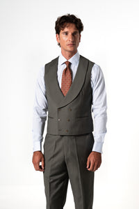 Plain Wool Olive Green Tailoring Vest Double