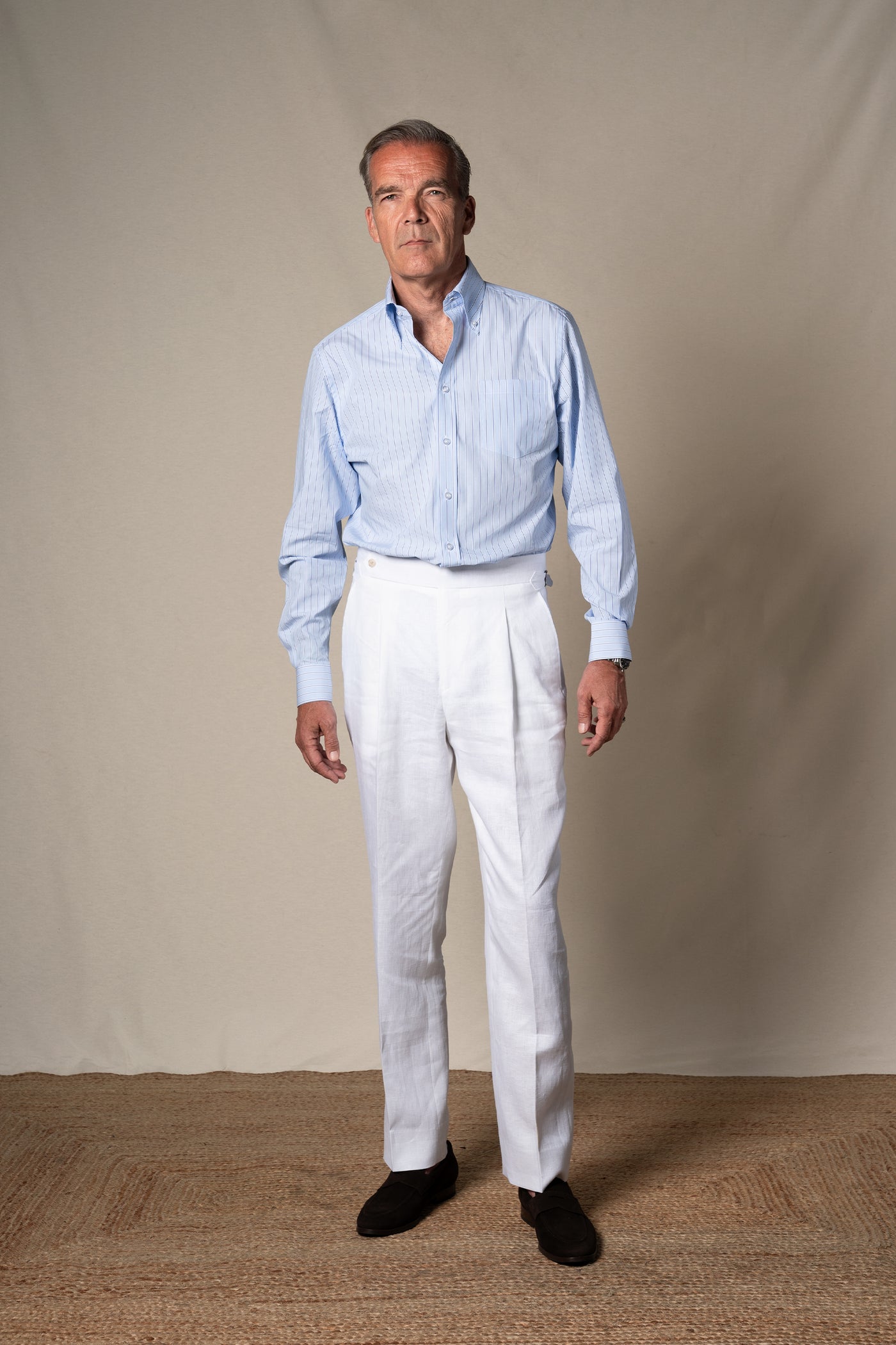 Light Blue Stripes Sport Cotton Casual Shirt — look completo BUND, Costa Vice Spring Summer 26