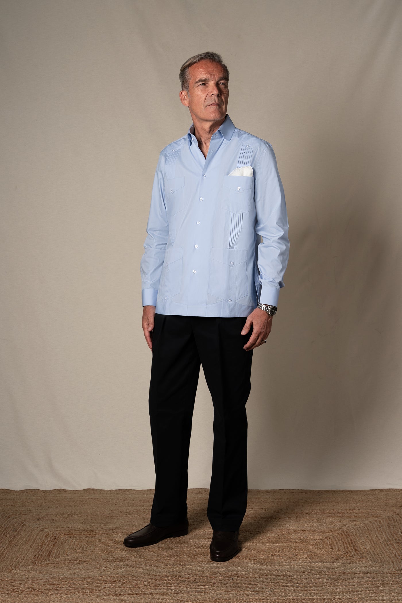 Light Blue Plain Cotton Guayabera Shirt — look completo BUND, Costa Vice Spring Summer 26