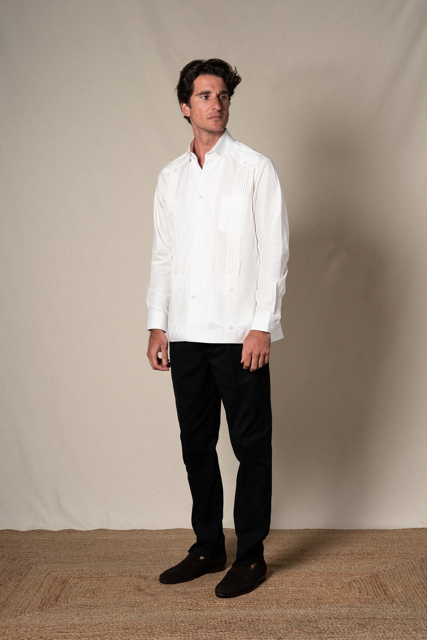Off White Plain Cotton Guayabera Shirt — look completo BUND, Costa Vice Spring Summer 26