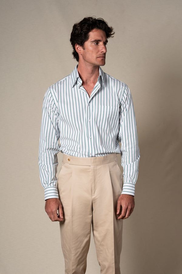 Olive Green Stripes Pocket Casual Shirt