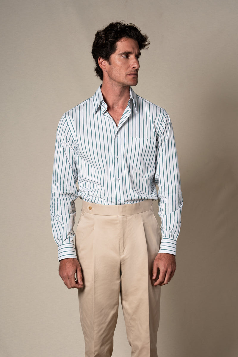 Olive Green Stripes Pocket Casual Shirt