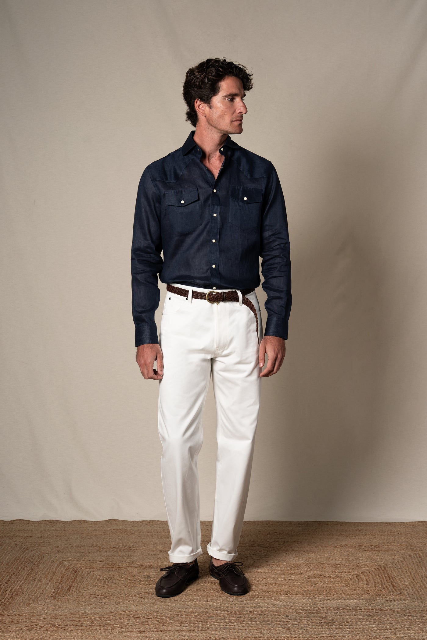 Dark Navy Western Linen Casual Shirt — look completo BUND, Costa Vice Spring Summer 26