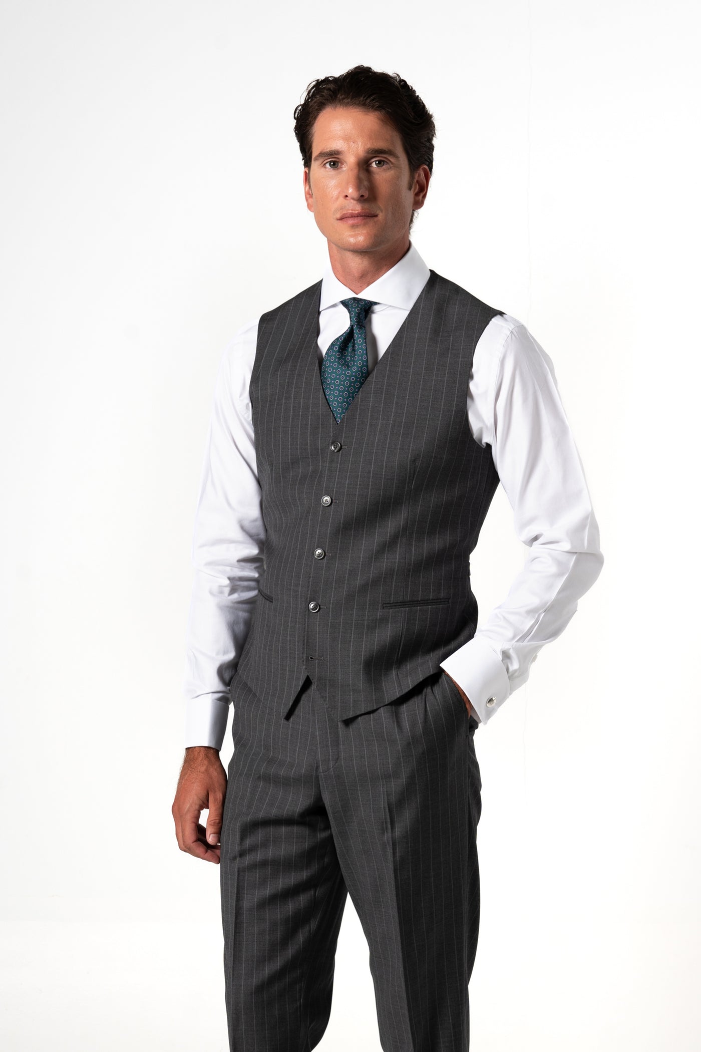 Stripes Wool Stone Grey Tailoring Vest Single