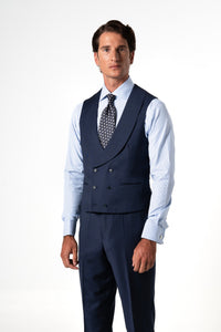 Wales Wool Navy Blue Tailoring Vest Double