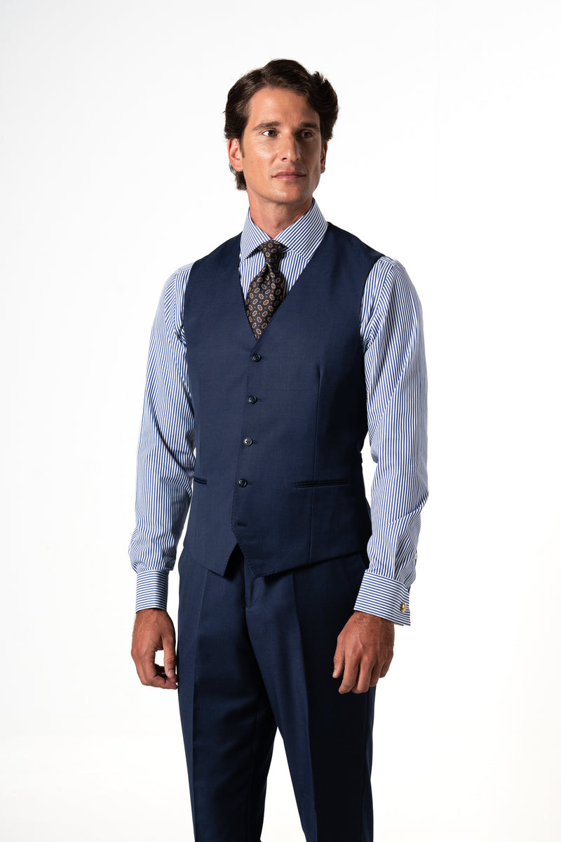Plain Wool Navy Blue Tailoring Vest Single
