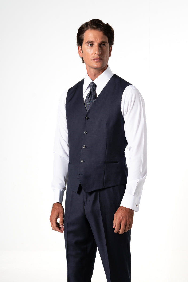 Herringbone Wool Dark Navy Tailoring Vest Single