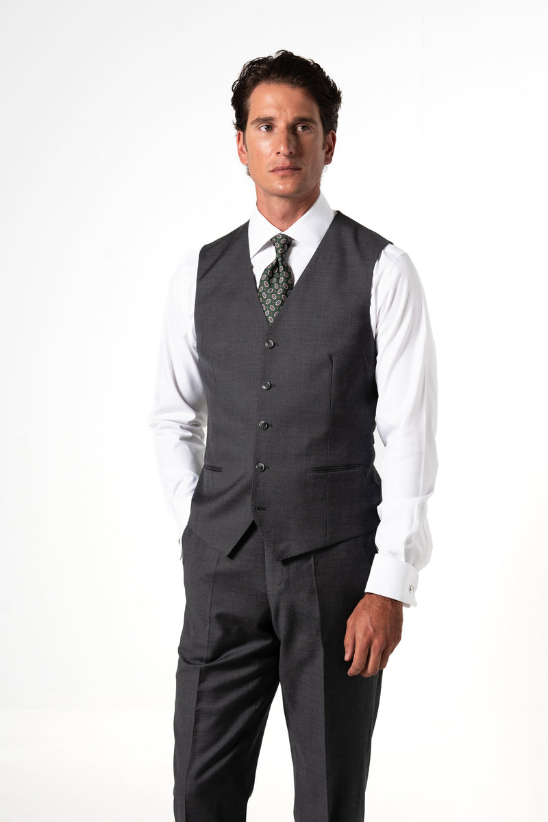 Plain Wool Stone Grey Tailoring Vest Single