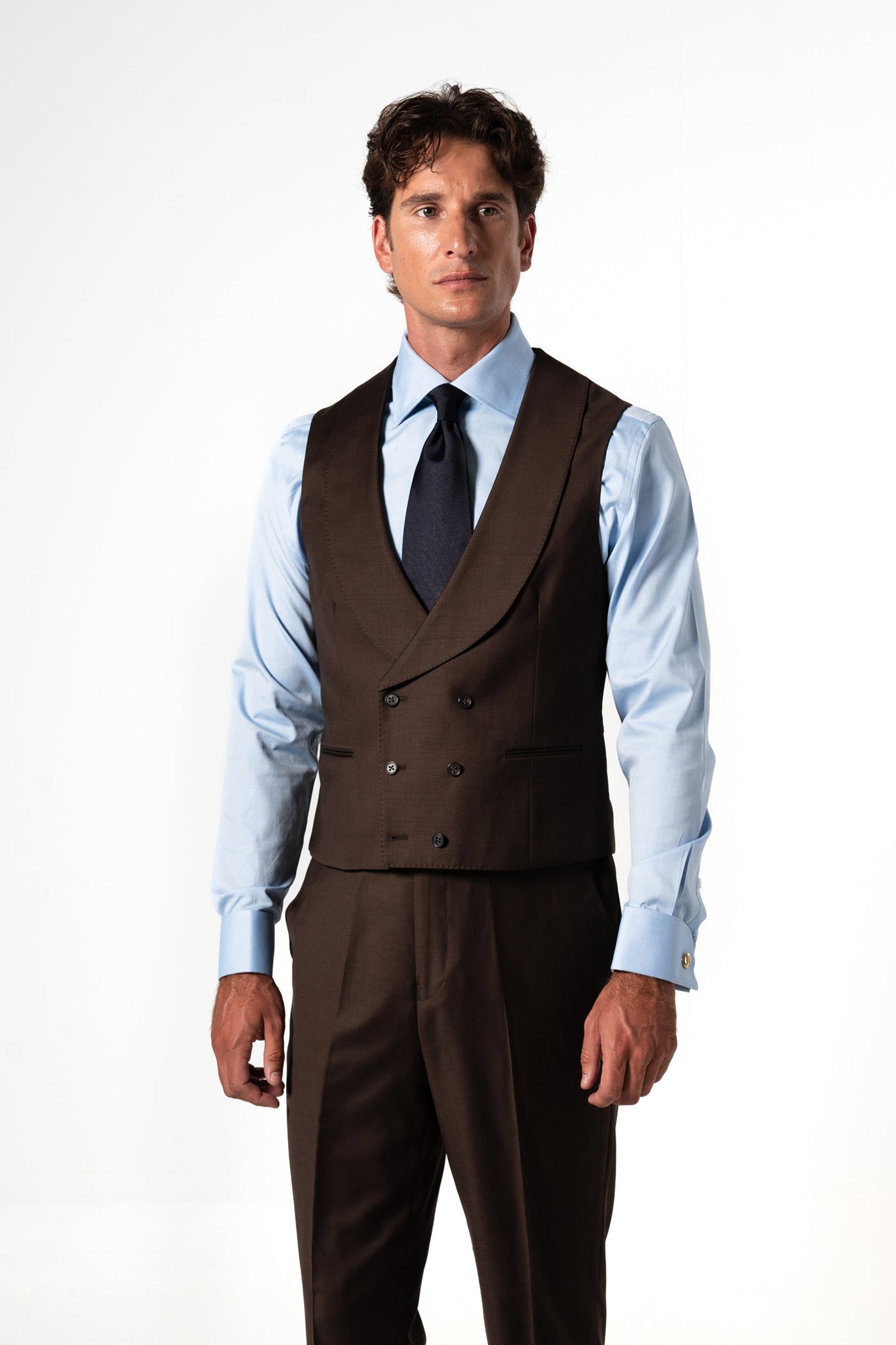 Plain Wool Chocolate Brown Tailoring Vest Double