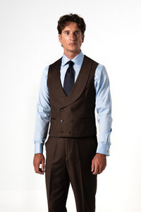 Plain Wool Chocolate Brown Tailoring Vest Double