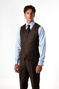 Plain Wool Chocolate Brown Tailoring Vest Single
