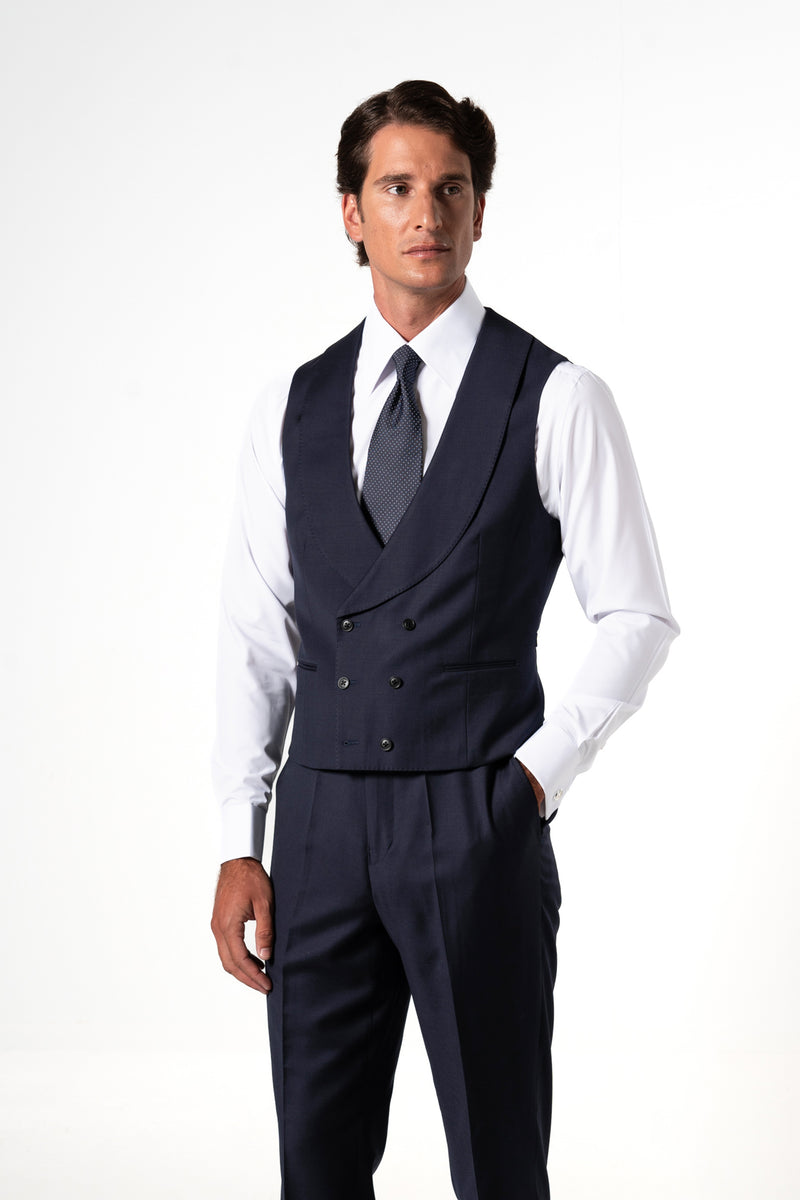 Plain Wool Dark Navy Tailoring Vest Double