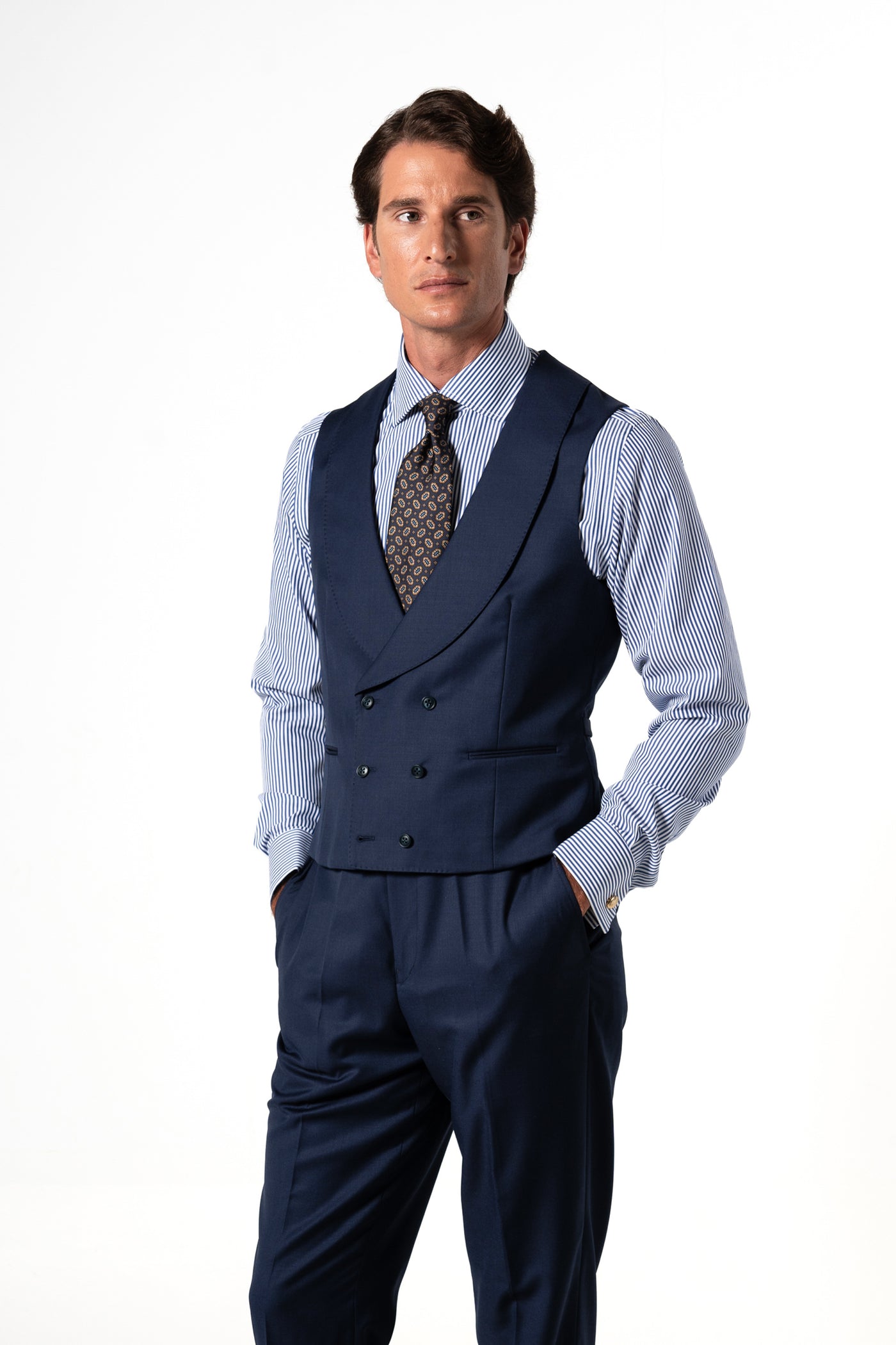 Plain Wool Navy Blue Tailoring Vest Double