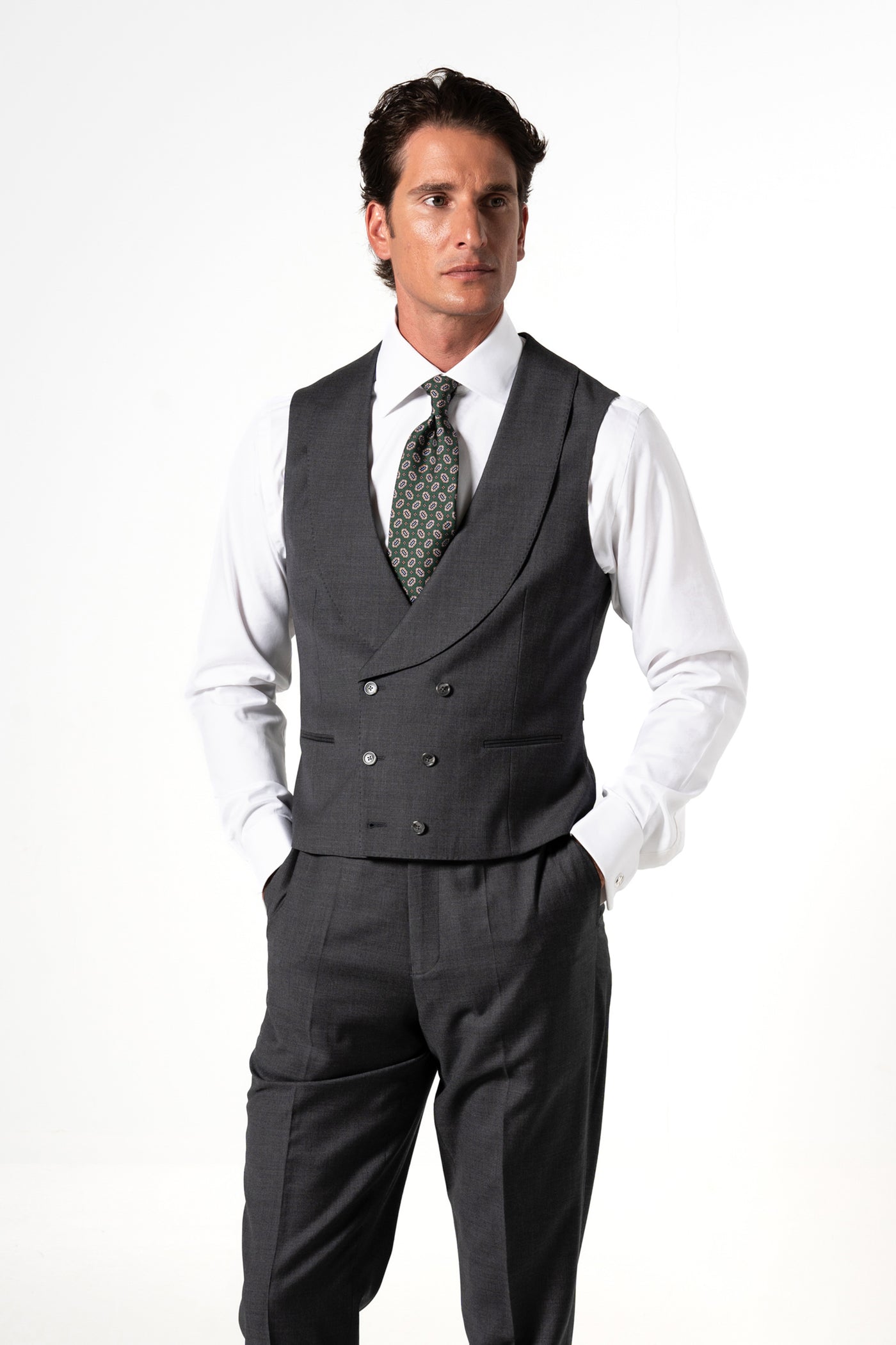 Plain Wool Stone Grey Tailoring Vest Double