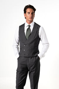 Plain Wool Stone Grey Tailoring Vest Double