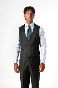Plain Wool Dark Green Tailoring Vest Double