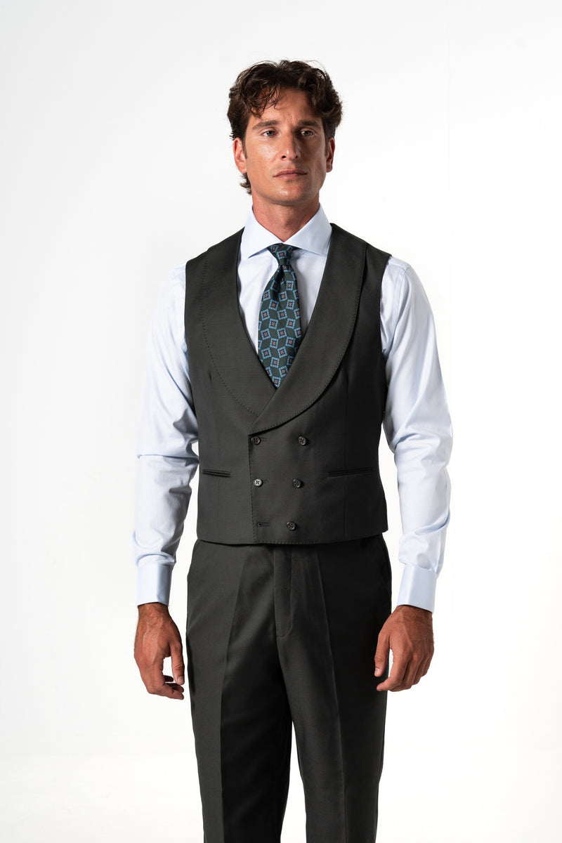 Plain Wool Dark Green Tailoring Vest Double
