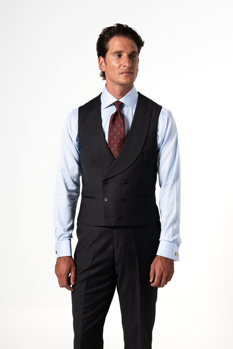 Plain Wool Dark Grey Tailoring Vest Double