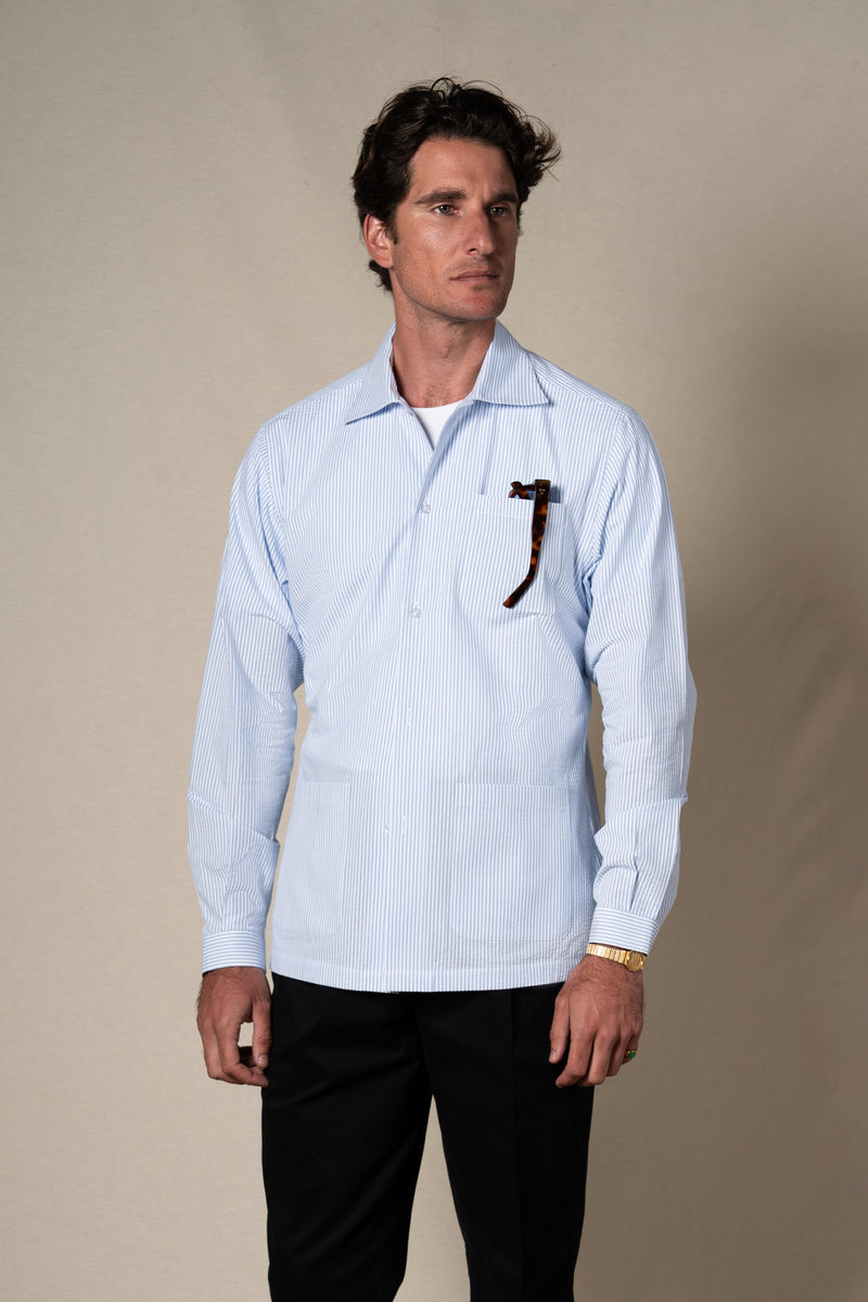 Navy Seersucker Stripes Overshirt