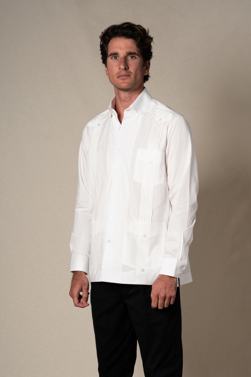 Off White Plain Cotton Guayabera Shirt — sastreria a medida BUND, lookbook Costa Vice Spring Summer 26