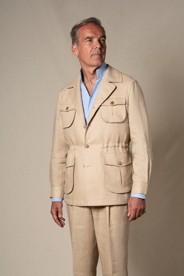 Camel Plain Linen Sahariana