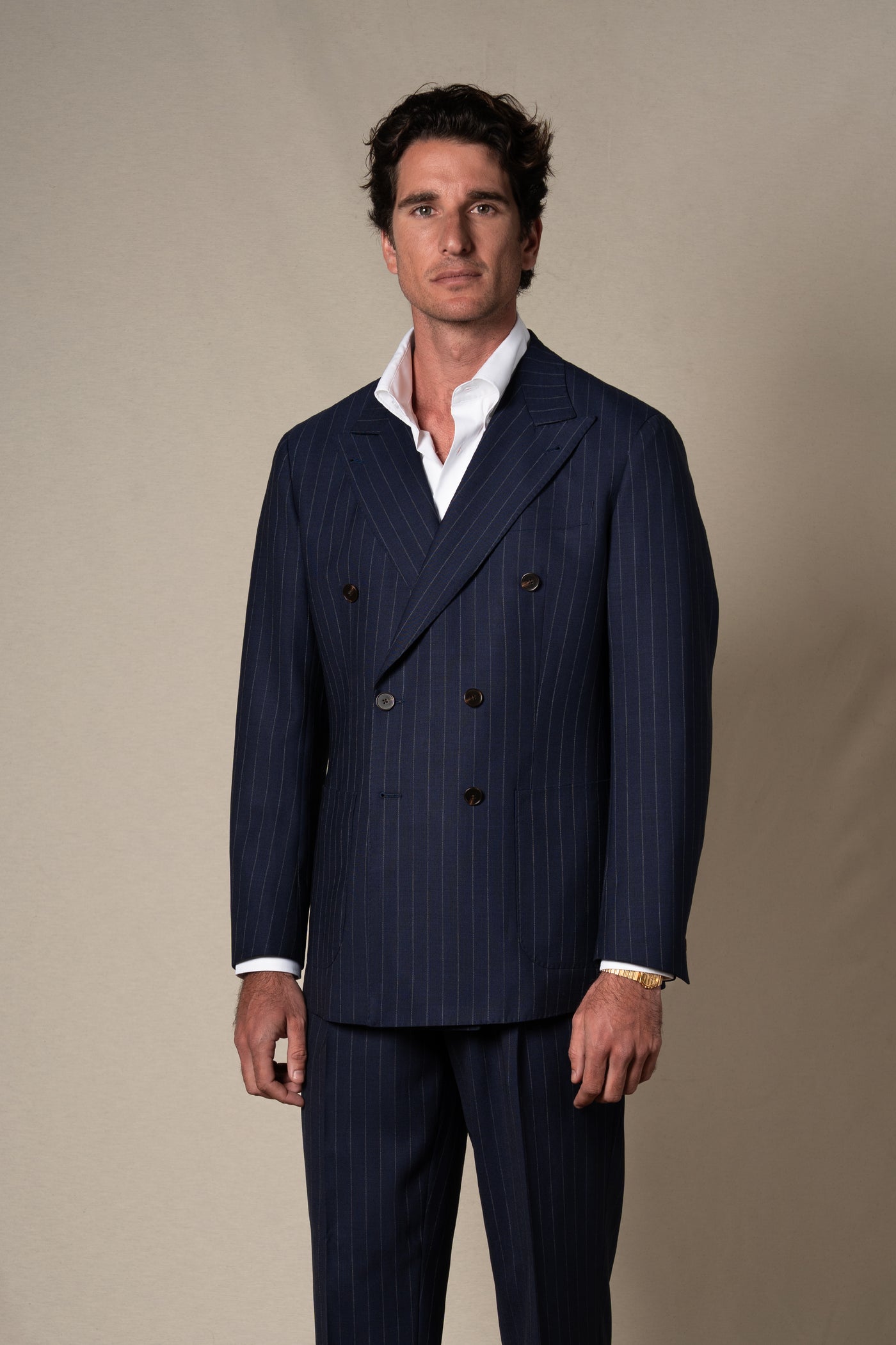 Navy Stripes Suit — detalle del tejido, BUND Costa Vice SS26