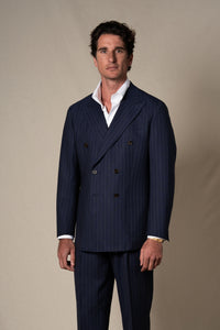 Navy Stripes Suit — detalle del tejido, BUND Costa Vice SS26