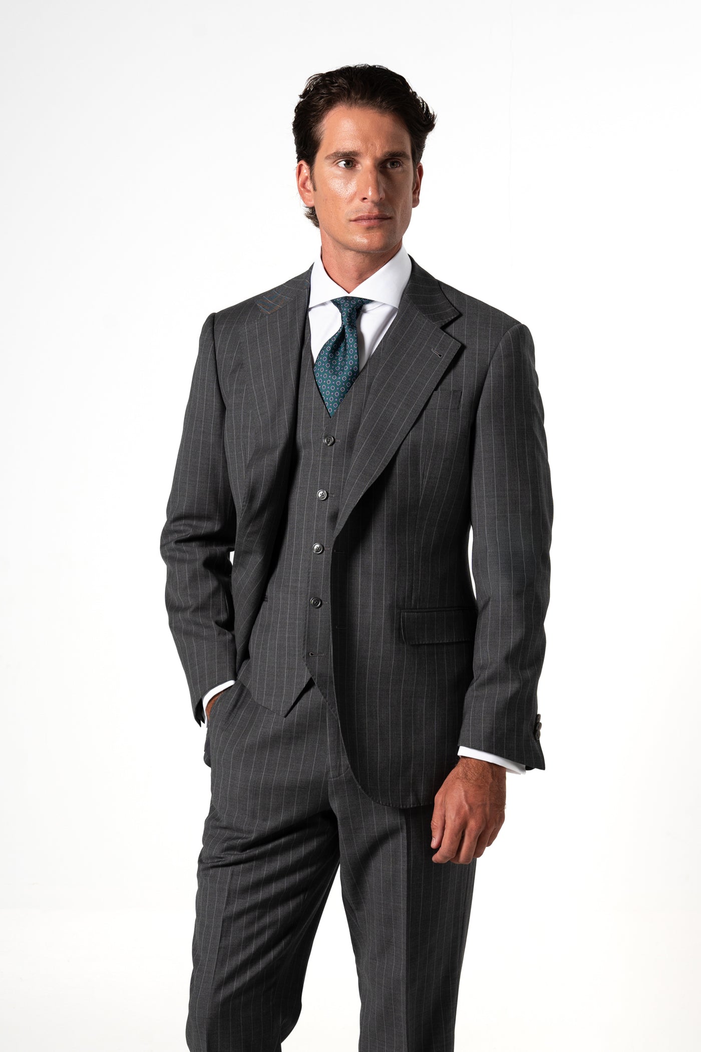 Stripes Wool Stone Grey Tailoring Vest Single