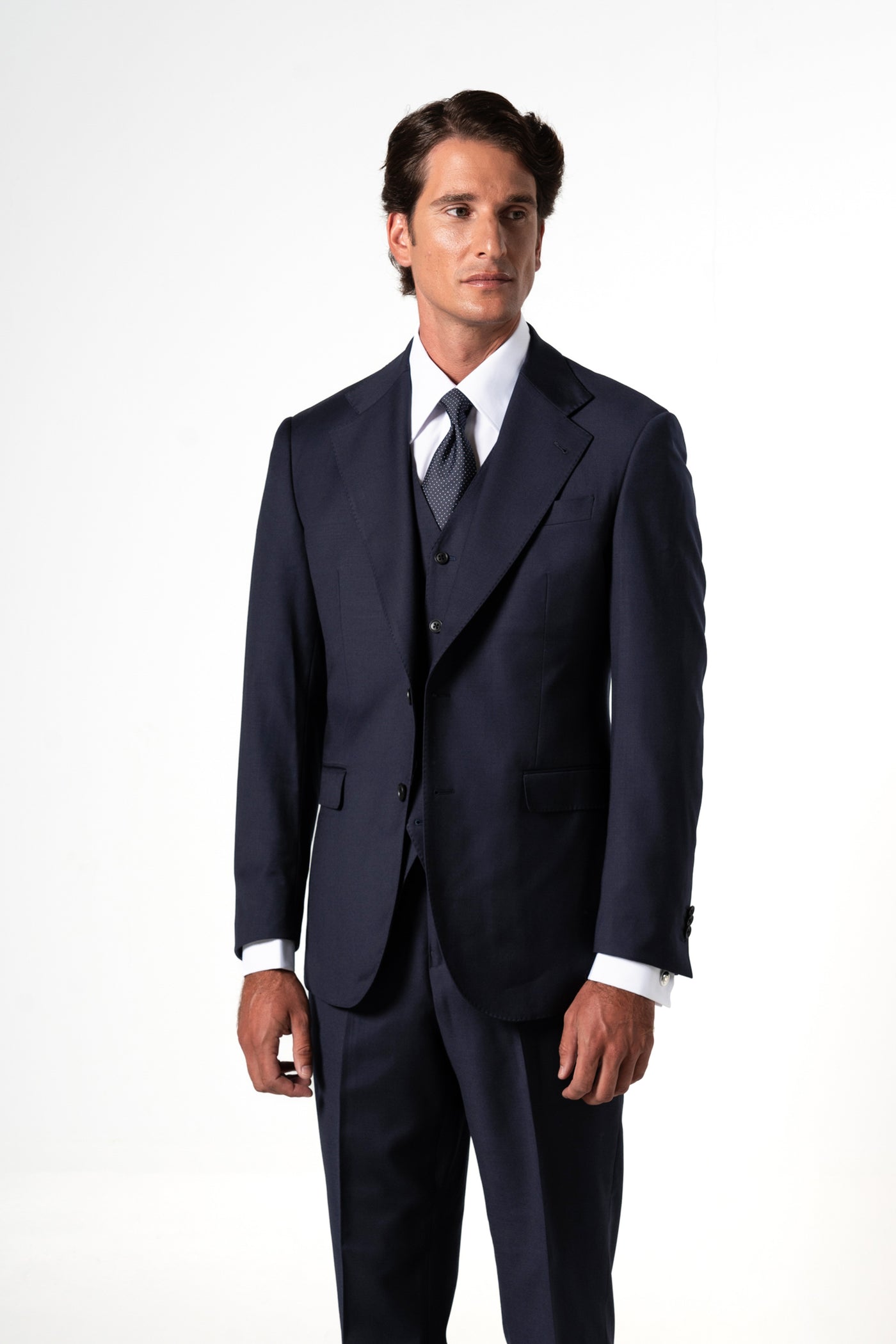 Herringbone Wool Dark Navy Tailoring Vest Single