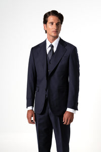 Herringbone Wool Dark Navy Tailoring Vest Single
