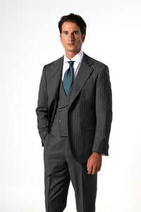 Stripes Wool Stone Grey Tailoring Vest Double