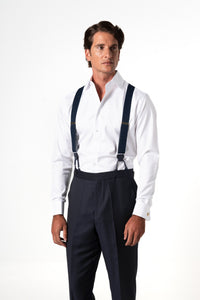 Herringbone Wool Dark Navy Tailoring Pants