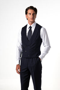 Plain Wool Dark Navy 3-Piece Suit