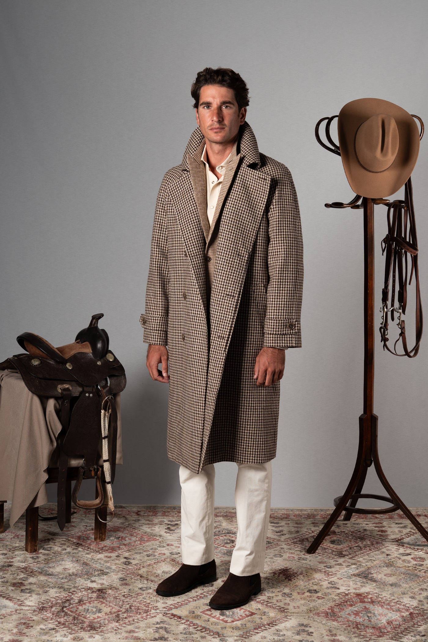 Beige Houndstooth Japanese Coat - Abrigo a medida BUND