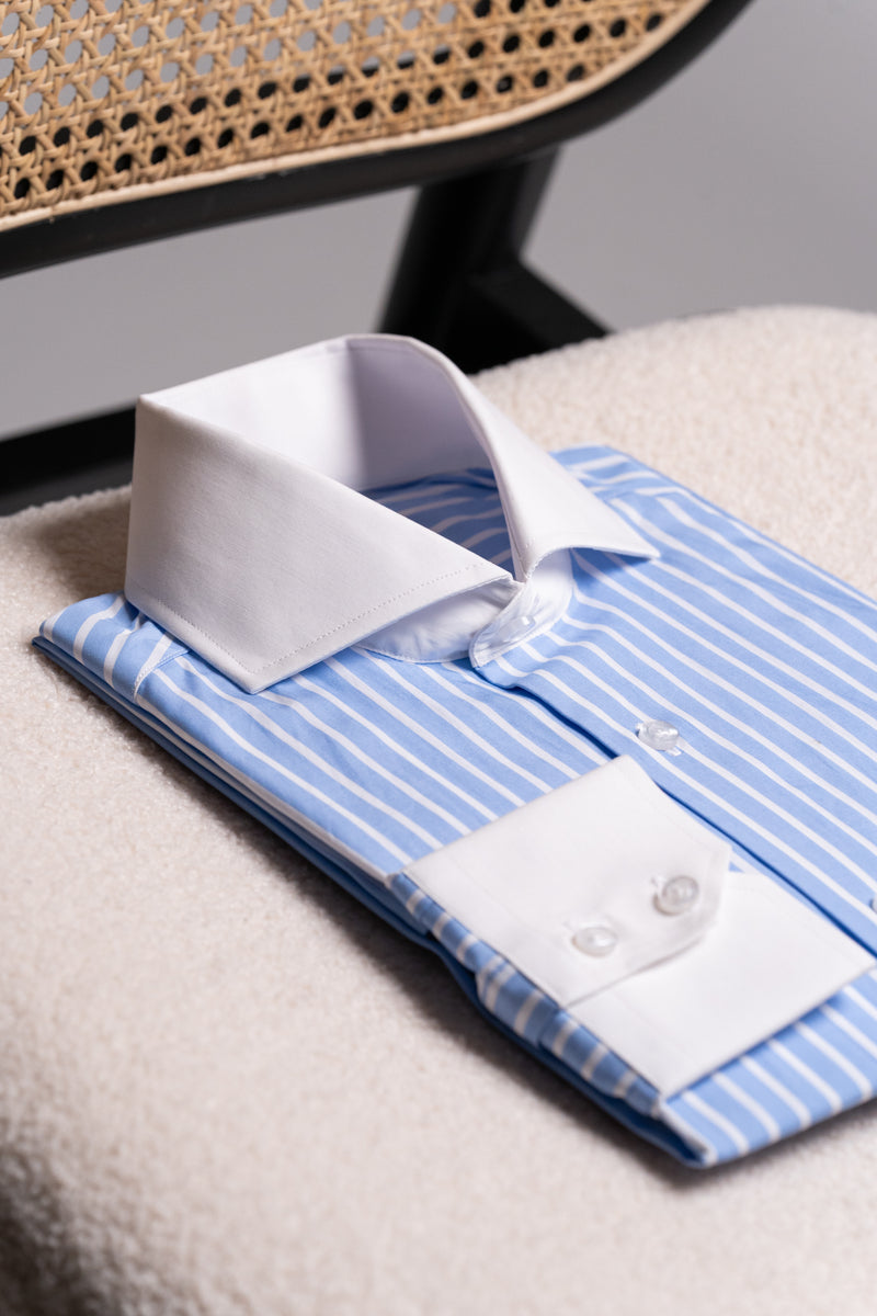 Camisa Popelin Raya Gruesa Celeste - Camisa BUND