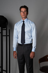 Herringbone Light Blue Cotton Business Shirt - Camisa BUND