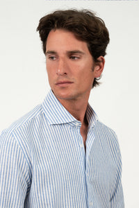 Camisa Lino Stripe Blue
