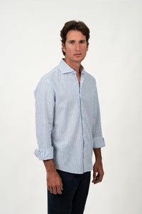 Camisa Lino Stripe Blue