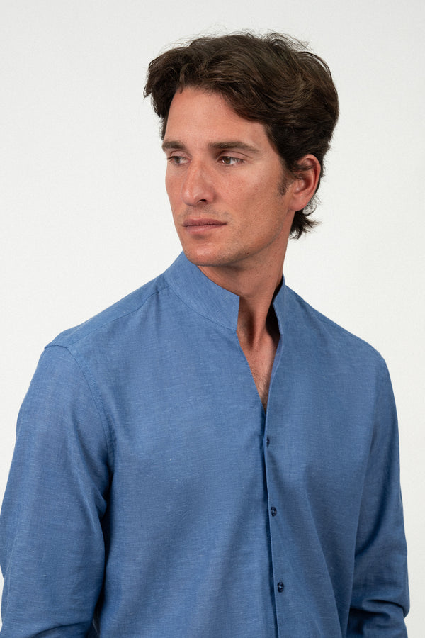 Linen Mao Shirt Blue Denim